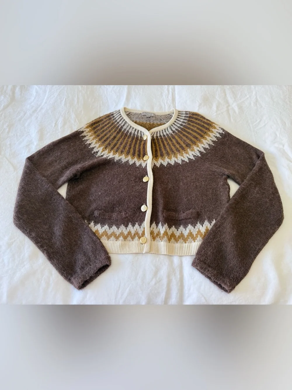 J.Crew | Women’s XL | Brown Cream Fair Isle Cardigan Alpaca Blend Nordic Ski